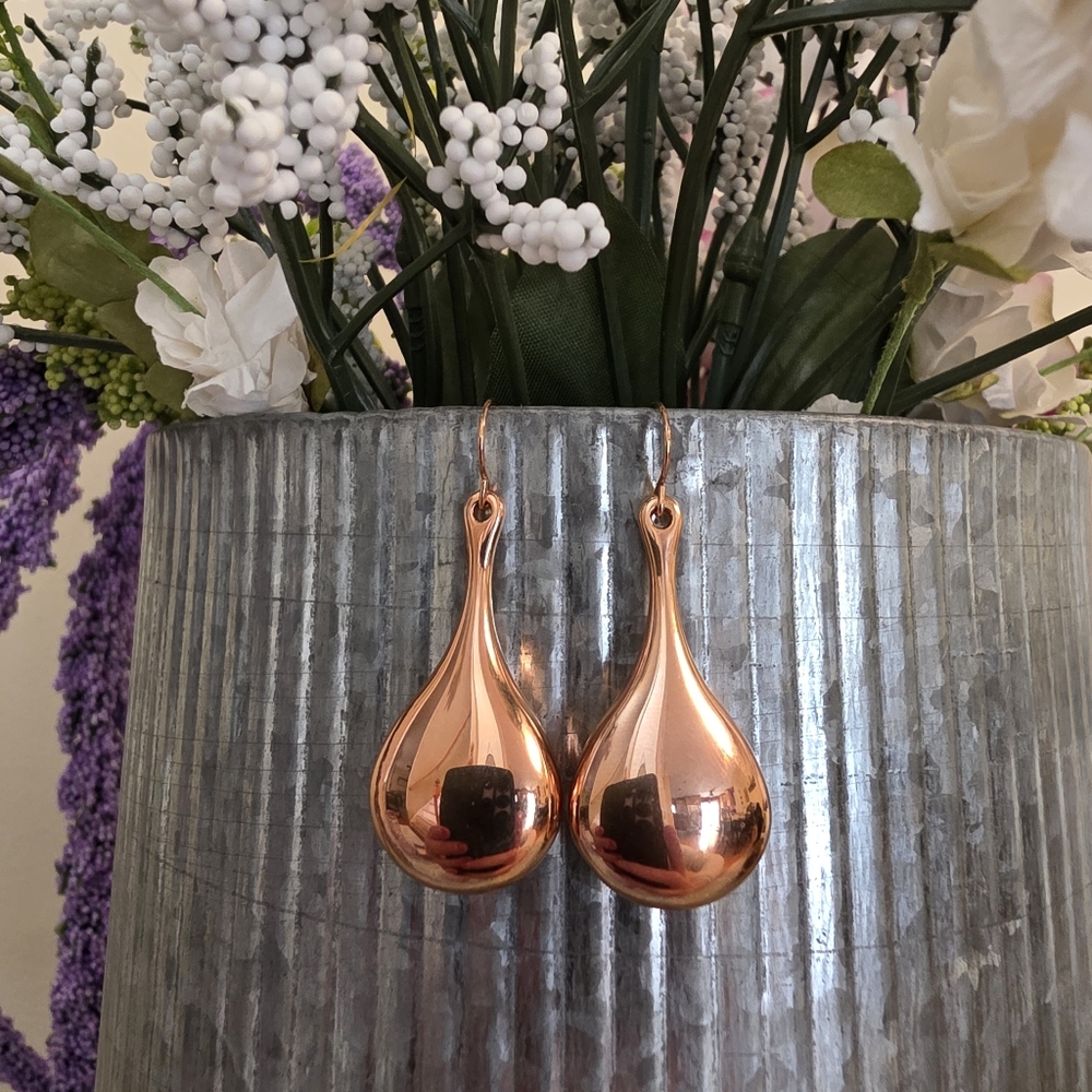 14kt Electroform Milor Rose Gold Teardrop Dangle Earrings - Picture 2 of 11
